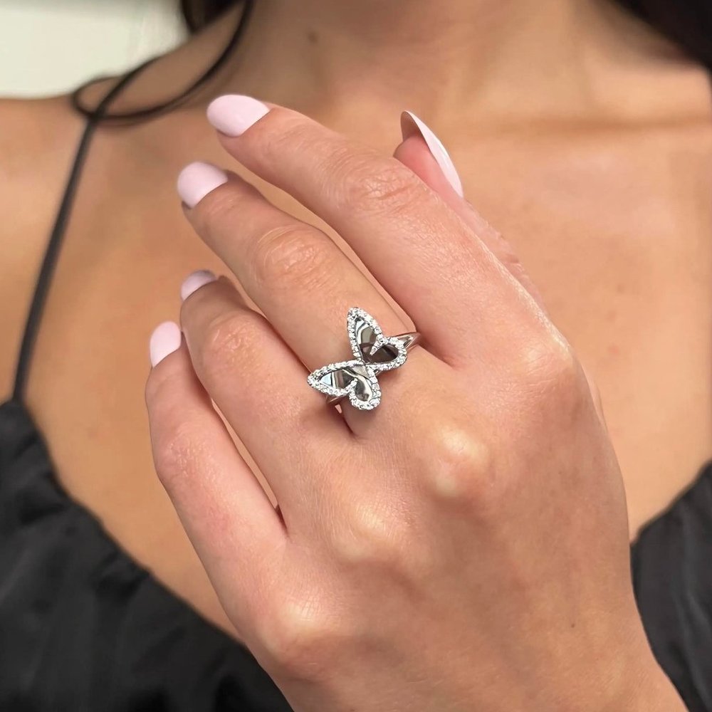 Messika 0.27Cttw Plaque Butterfly Diamond Ring 18K White Gold Size 51 US 5.75